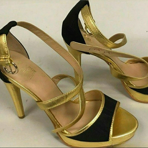 Moschino Gold & Black Strappy Heels, In Excellent Condition - Picture 7 of 11